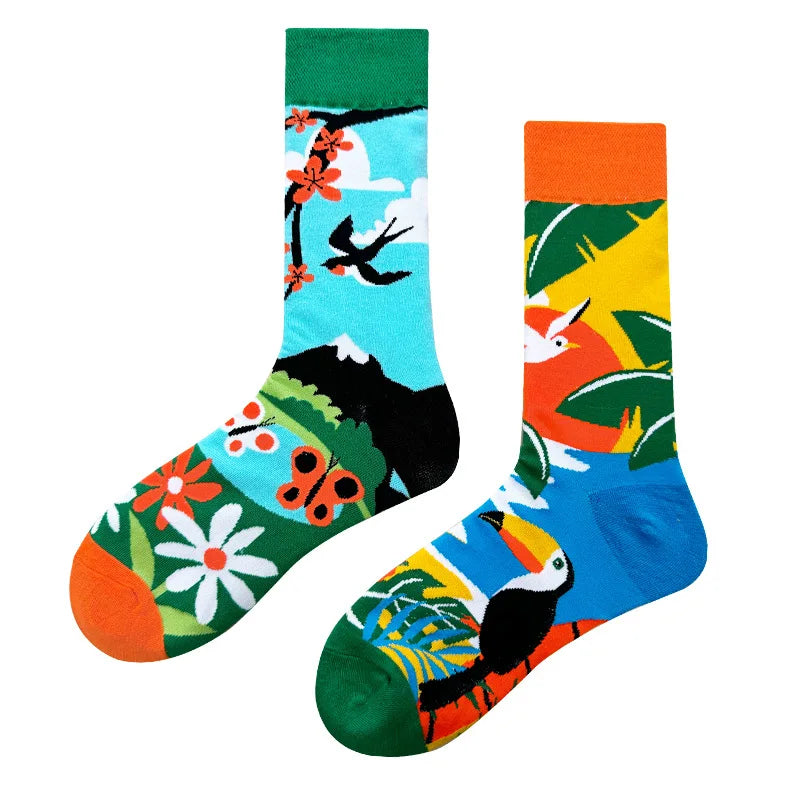 WY_New Asymmetrical Couples Mandarin Ducks Cotton Socks – Fashion Sports Colorful Medium & High Sleeve Unisex Crew Socks, Trendy Couple Gift Socks