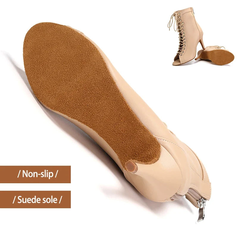 Women’s Latin Dance Stiletto Boots - Spring/Autumn Open Toe Thin Heel Ballroom Shoes