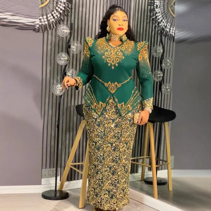 Plus Size African Evening Dress - Elegant Luxury Ankara Gown for Muslim Weddings, Parties & Formal Events