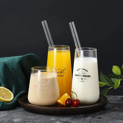 12/14mm Reusable Glass Drinking Straws — High Borosilicate, Straight Straws for Boba, Bubble Tea, Milkshakes, Smoothies, Fruit Cocktails, Bar Use