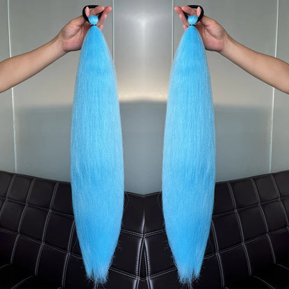 Synthetic Colorful Ponytail Extensions – Long Straight Braided Hairpieces with Rubber Band for Women