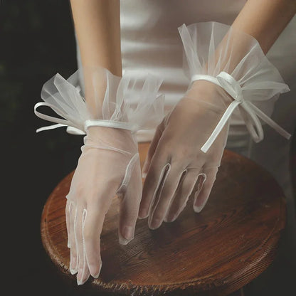 Transparent Mesh Tulle Gloves - Sheer Short Party, Wedding & Lolita Gloves