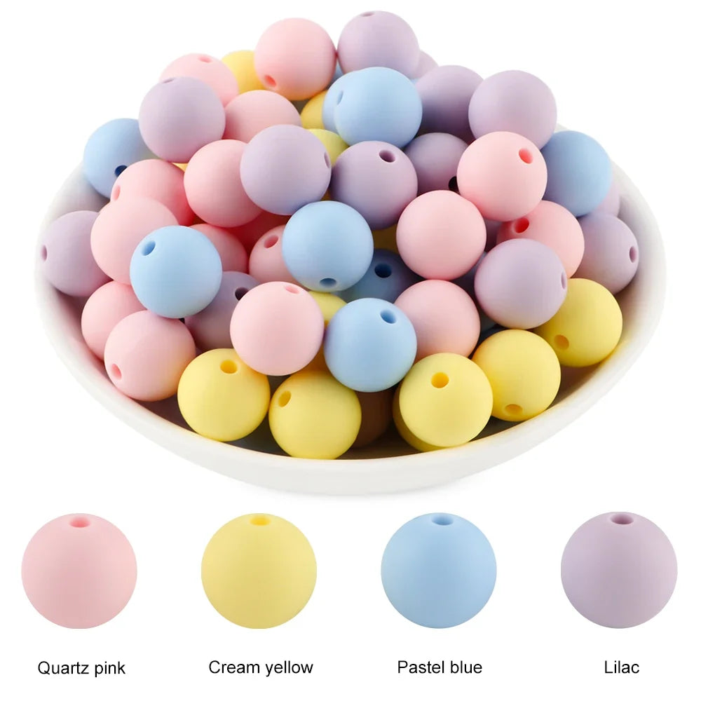 50Pcs Silicone Spacer Beads - 9/12/15mm Round Loose Beads for DIY Necklace Bracelet Jewelry Making