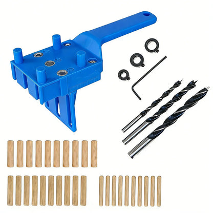 3-in-1 Self-Centering Dowel Jig Drill Guide Kit – 6/8/10mm Woodworking Straight Hole Punching & Joinery Positioning Tool