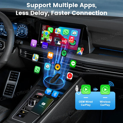 CarlinKit Mini 5 SE Wireless CarPlay Adapter – Fast 5.8GHz WiFi & Bluetooth for iPhone, Spotify, Waze, Split Screen