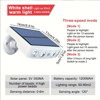 Powerful 4 LED Solar Security Lights – Waterproof Outdoor Wall Lamp with Motion Sensor and 3 Modes for Garden and Street