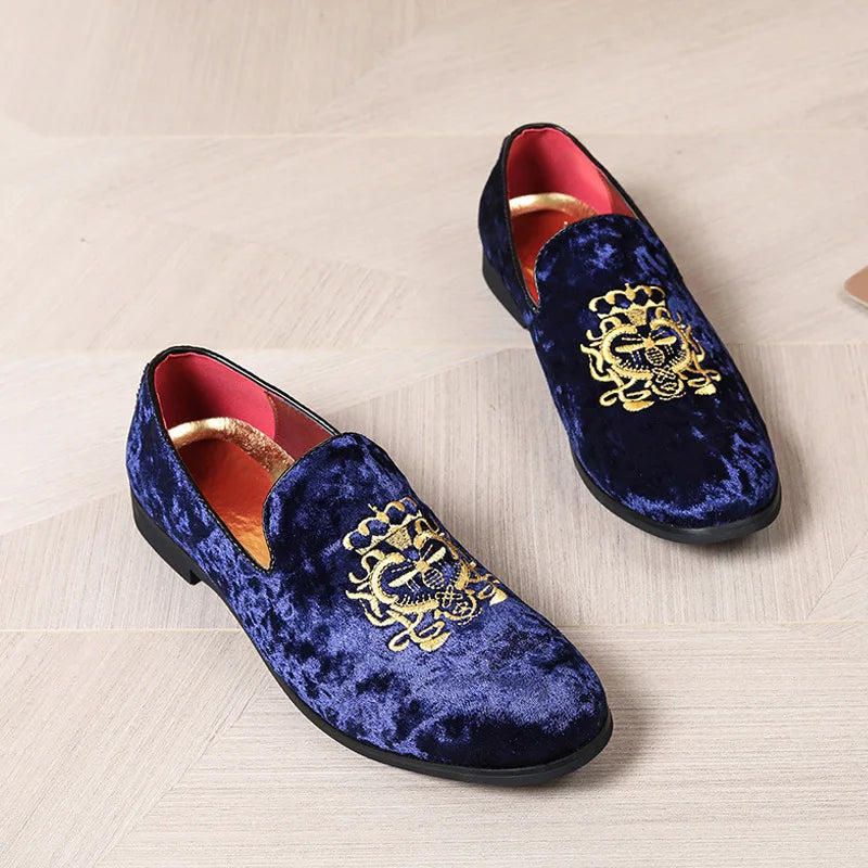 Men’s Luxury Suede Leather Shoes - Embroidered Loafers for Wedding, Party and Formal Wear Large Size