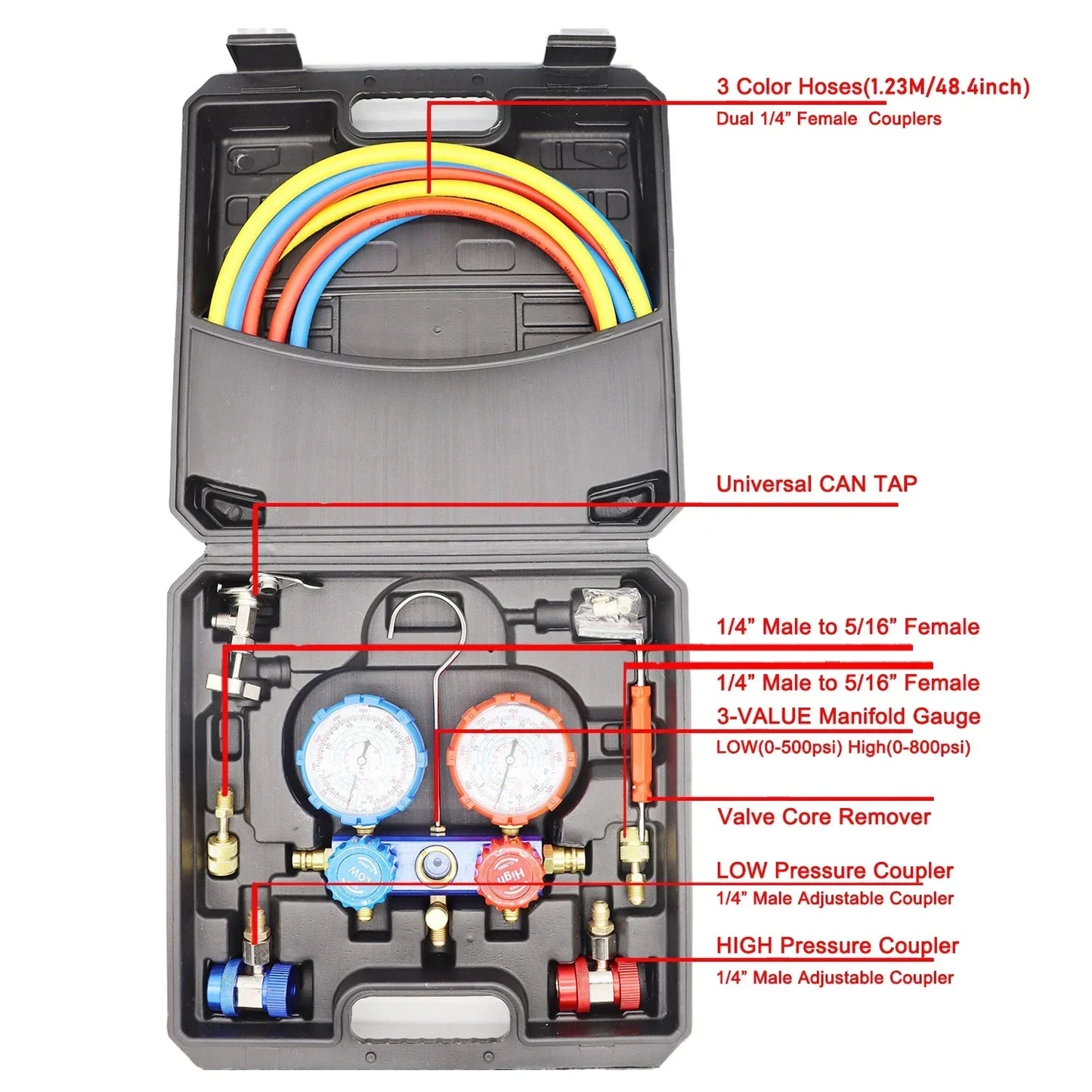 3-Way AC Manifold Gauge Set - HVAC Refrigerant Charging & Diagnostic Tool for R410A R22 R404A R134A