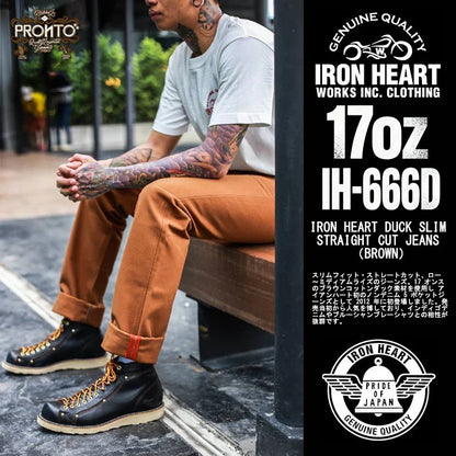 IRON HEART IH-666 Heavy Canvas Pants - 17oz Brown Cotton Logging Workwear Trousers