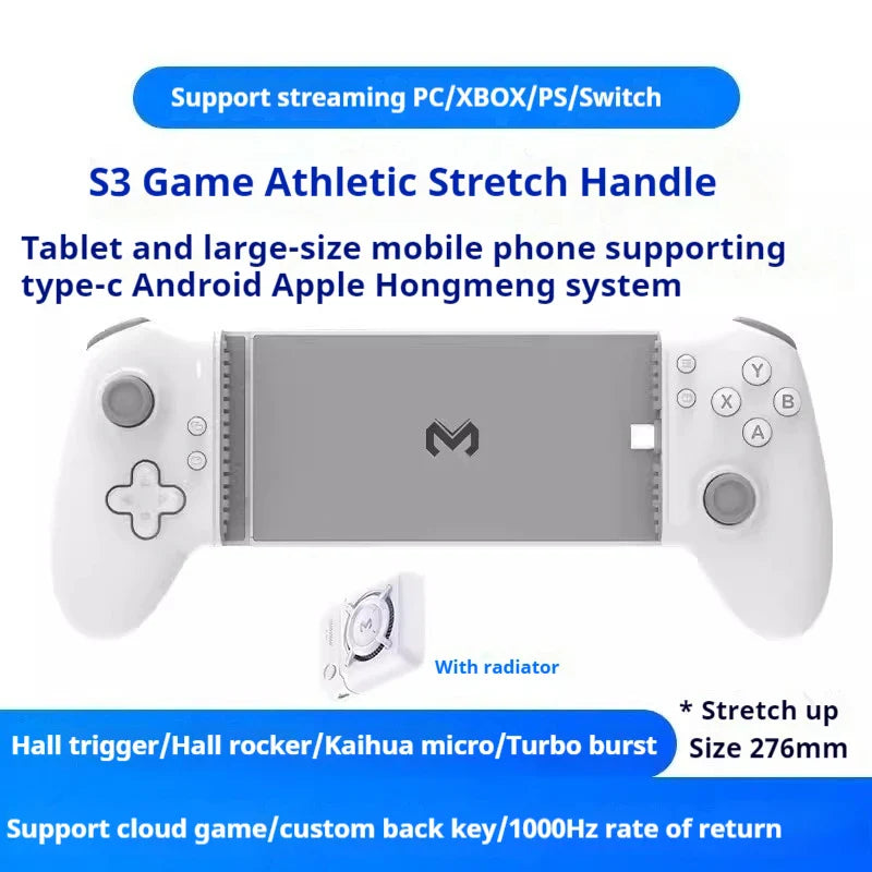 Memo S3 Gamepad Type-C Mobile Controller – Hall Effect Stretch Handle, Joystick for Android, PS Cloud Gaming, Customizable