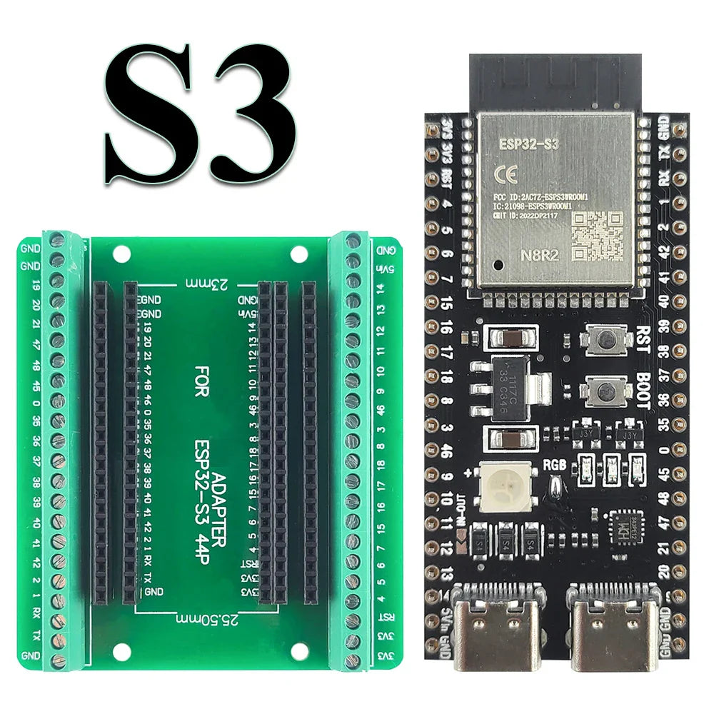 ESP32-S3 Development Board Kit – 2.4GHz WiFi & Bluetooth Module with Expansion Adapter, Type-C Interface (ESP32-S3-1 N8R2 N16R8 44-Pin)