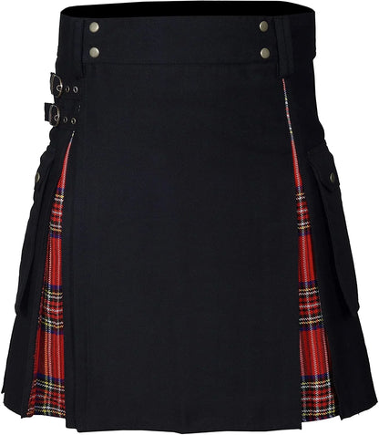 Men's Utility Hybrid Kilt - 100% Cotton Denim Tartan Style Box Pleated Traditional Kilt