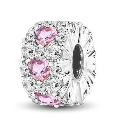 925 Sterling Silver Pink Heart Charm - Zircon Love Pendant Bead for DIY Bracelets, Bangles & Women’s Jewelry
