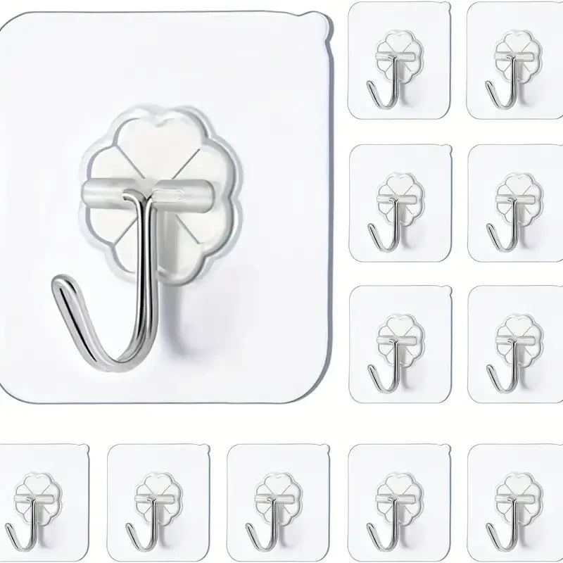 Transparent Heavy Duty Self-Adhesive Wall Hooks – Multi-Purpose Key & Towel Holder for Kitchen and Bathroom