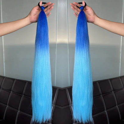 Synthetic Colorful Ponytail Extensions – Long Straight Braided Hairpieces with Rubber Band for Women