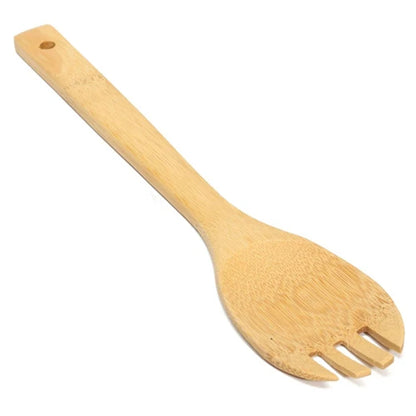 6PCS Bamboo Cooking Utensil Set – Wooden Spoons & Spatulas for Kitchen Mixing & Cooking