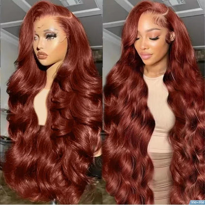 HD 13x4 Reddish Brown Lace Front Wig – Glueless Brazilian Body Wave Human Hair Wig, Red Brown Lace Frontal