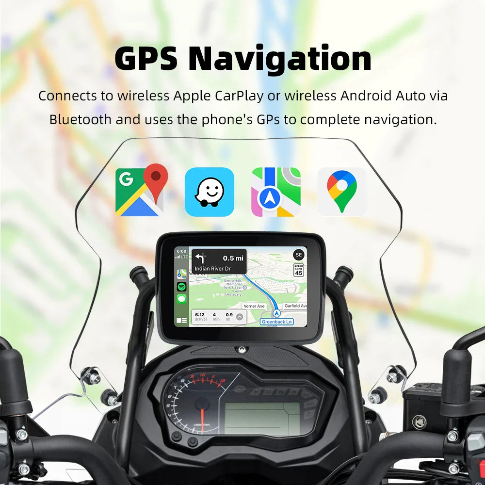 EKIY MTC-10 5” Wireless CarPlay Motorcycle Navigation Display – Portable Android Auto Monitor