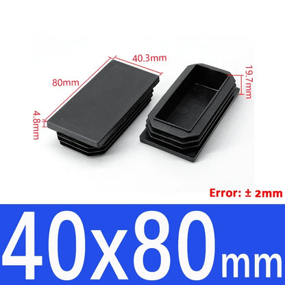 Black Square Tube End Caps - Plastic Blanking Plugs for Furniture, Tables & Chairs 10-100mm