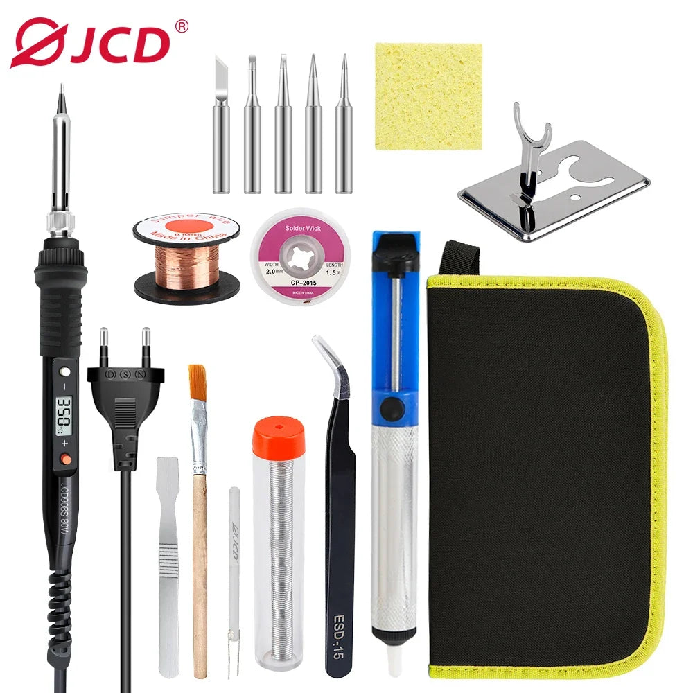 JCD Electric Soldering Iron - 60W/80W Adjustable Temperature Digital Display Welding Repair Tool Kit