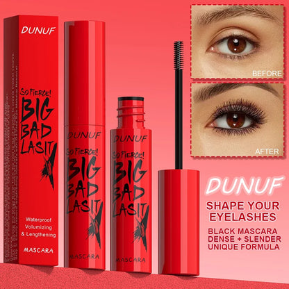 DUNUF Long Lasting Waterproof Mascara - Curling, Thickening & Smudge-Proof Eyelash Makeup for Beginners