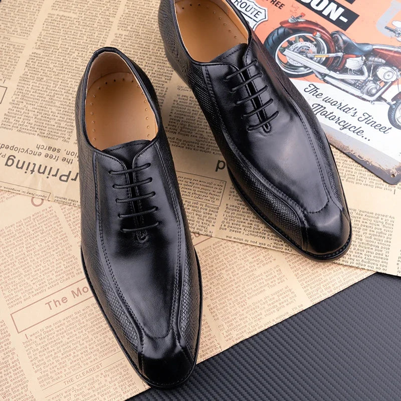 Men’s Genuine Leather Oxford Shoes - Handmade Lace-Up Formal Wedding and Party Dress Shoes