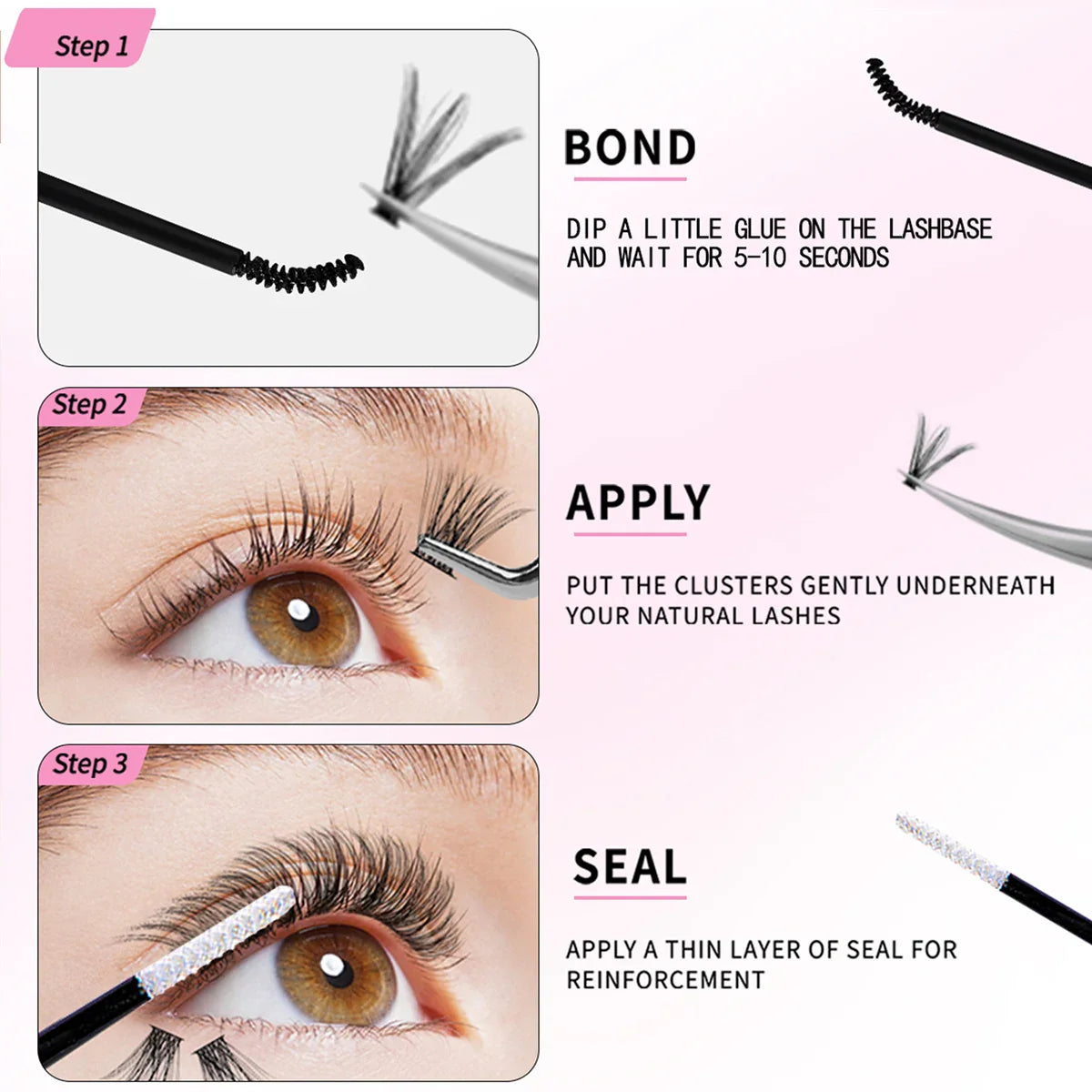 DIY Lash Extension Kit – Mix Styles Lash Clusters, Individual Lashes, Bond & Seal, Remover, Tweezers & Lash Brush for Easy Self-Application Makeup