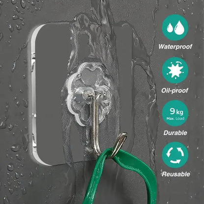 Transparent Heavy Duty Self-Adhesive Wall Hooks – Multi-Purpose Key & Towel Holder for Kitchen and Bathroom