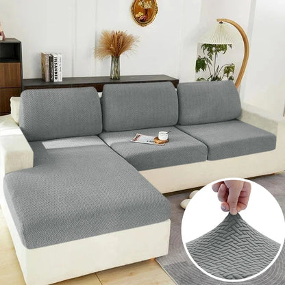 Elastic Jacquard Sofa Cover – Solid Grey Washable Seat Cushion Slipcover Furniture Protector for Sectional Living Room Sofa