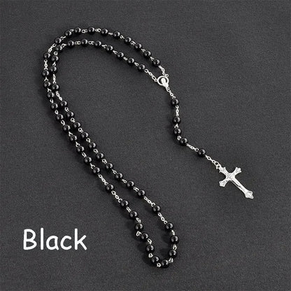 Vintage Crucifix Cross Necklace – Jesus Rosary Beads Chain with Virgin Mary Pendant Religious Jewelry Charm for Men & Women