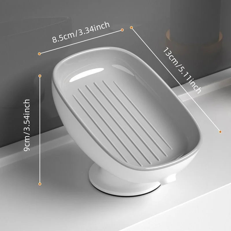 Self-Draining Soap Dish Holder - Suction Cup Bathroom Soap Box with Portable Design for Shower Accessories