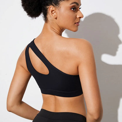 One Shoulder Push Up Sports Bra for Women – Shockproof Yoga Running Fitness Bra Sexy Black White Workout Vest