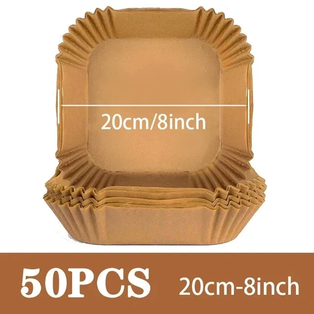 50Pcs Disposable Non-Stick Air Fryer Paper Liners – Round Baking Sheets Kitchen Airfryer Accessories for Easy Cooking & Cleanup