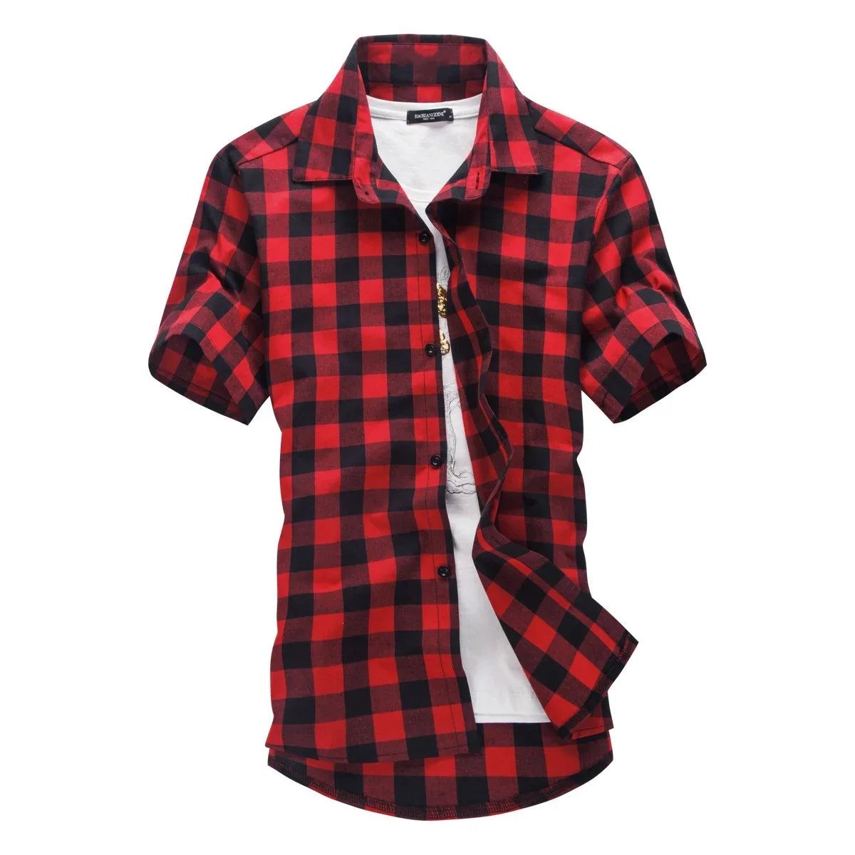 Men’s Red & Black Plaid Shirt - 2026 Summer Short Sleeve Checkered Casual Fashion Top