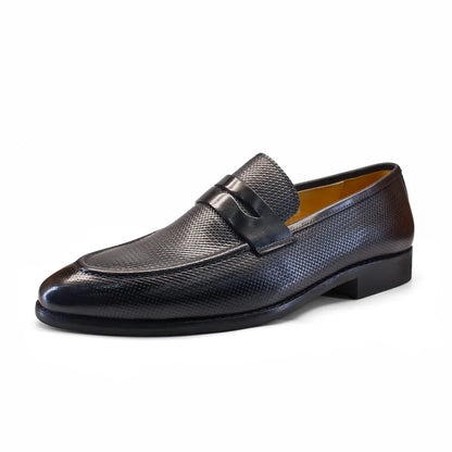 Men’s Genuine Leather Loafers - Comfortable Casual Shoes with Rubber Sole and Braided Pattern Size 39-46