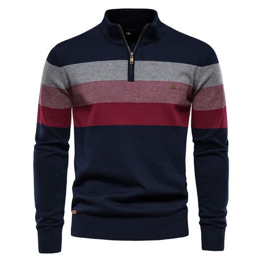 AIOPESON Men's Patchwork Sweater - Cotton Zipper Mock Neck Warm Winter Casual Pullover Top