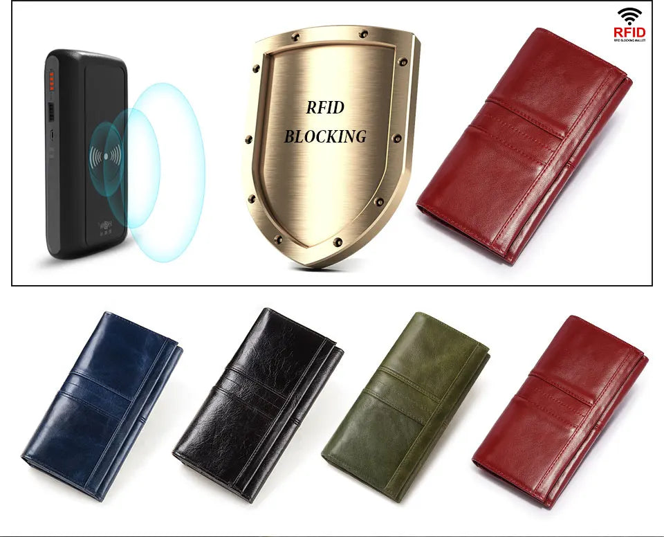 Women's Genuine Leather Clutch Wallet – RFID Blocking Phone Purse with Zipper Pocket