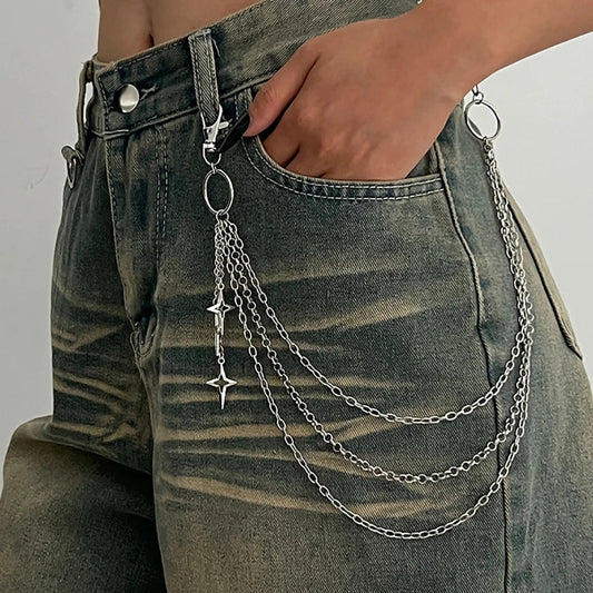 Punk Multilayer Star Pant Chain - Metal Hip Hop Waist Chain Keychain for Women, Jeans & Trendy Fashion Accessories