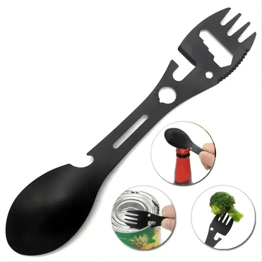 Outdoor Survival Fork Spoon Tool - Lightweight Camping Utensil with Bottle Opener Tactical Utility Gear