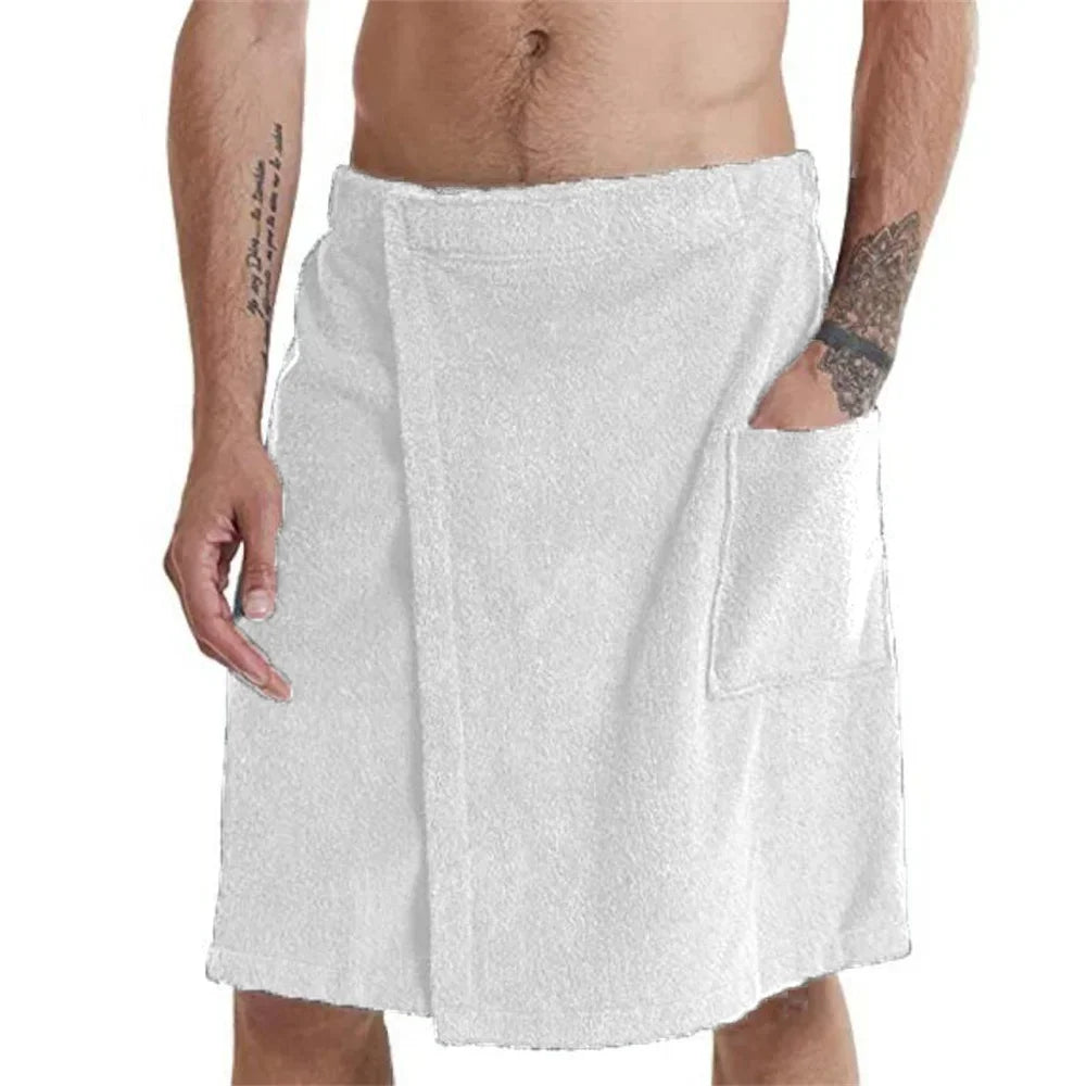 Men's Wearable Bath Towel - Soft Shower Wrap with Pocket for Spa, Gym & Beach
