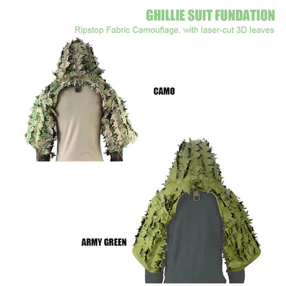 Ghillie Suit Set | Camouflage Hunting Poncho, Base, Cape & Sniper Viper Hood for Airsoft & Paintball