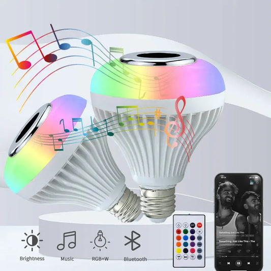 RGB Smart Bluetooth Speaker Bulb - E27 LED Music Light with Remote Control for Home Parties