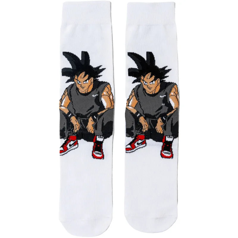 Men’s Dragon Ball Anime Mid Tube Socks - Bandai Cartoon Character Cotton Crew Socks