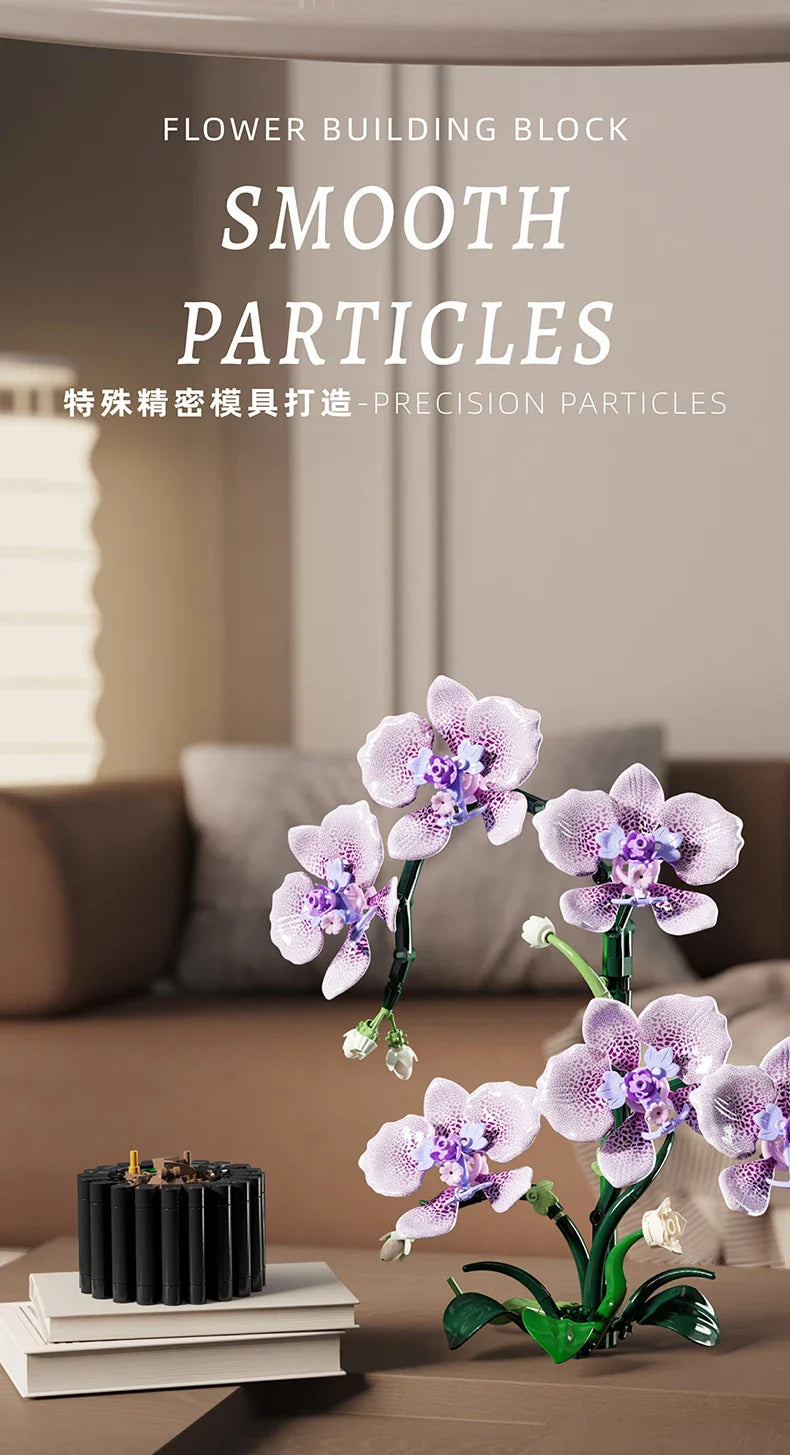 619PCS Phalaenopsis Orchid Building Blocks – Potted Flower Model Toy for Kids & Home Decor