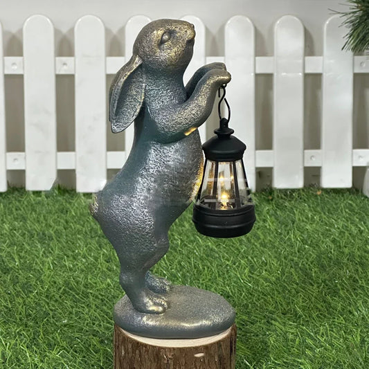 Solar Rabbit Garden Statue - Outdoor Bunny Figurine Lantern Decoration for Patio, Yard, Lawn & Garden Gift
