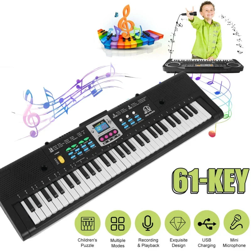 61 Key Digital Piano Keyboard - Multifunction Electric Piano with Microphone for Kids, Students & Beginners