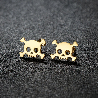 Mini Skull Stud Earrings for Men - Stainless Steel Gothic Halloween Jewelry