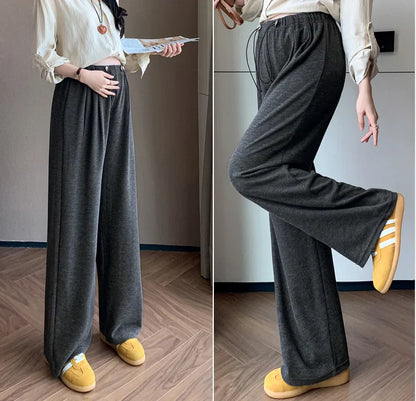 M-4XL Women’s Maternity Radish Pants – Cotton Fleece Ankle-Length Corduroy Sweatpants, High Waist Autumn Pregnancy Trousers