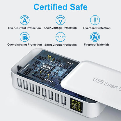 8-Port USB Fast Charging Station - Desktop Charger Hub with LCD Display for iPhone, Samsung & Xiaomi