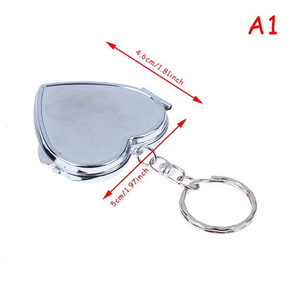 Double-Sided Folding Makeup Mirror - Round, Heart, Oval & Square Metal Keychain Cosmetic Mirror